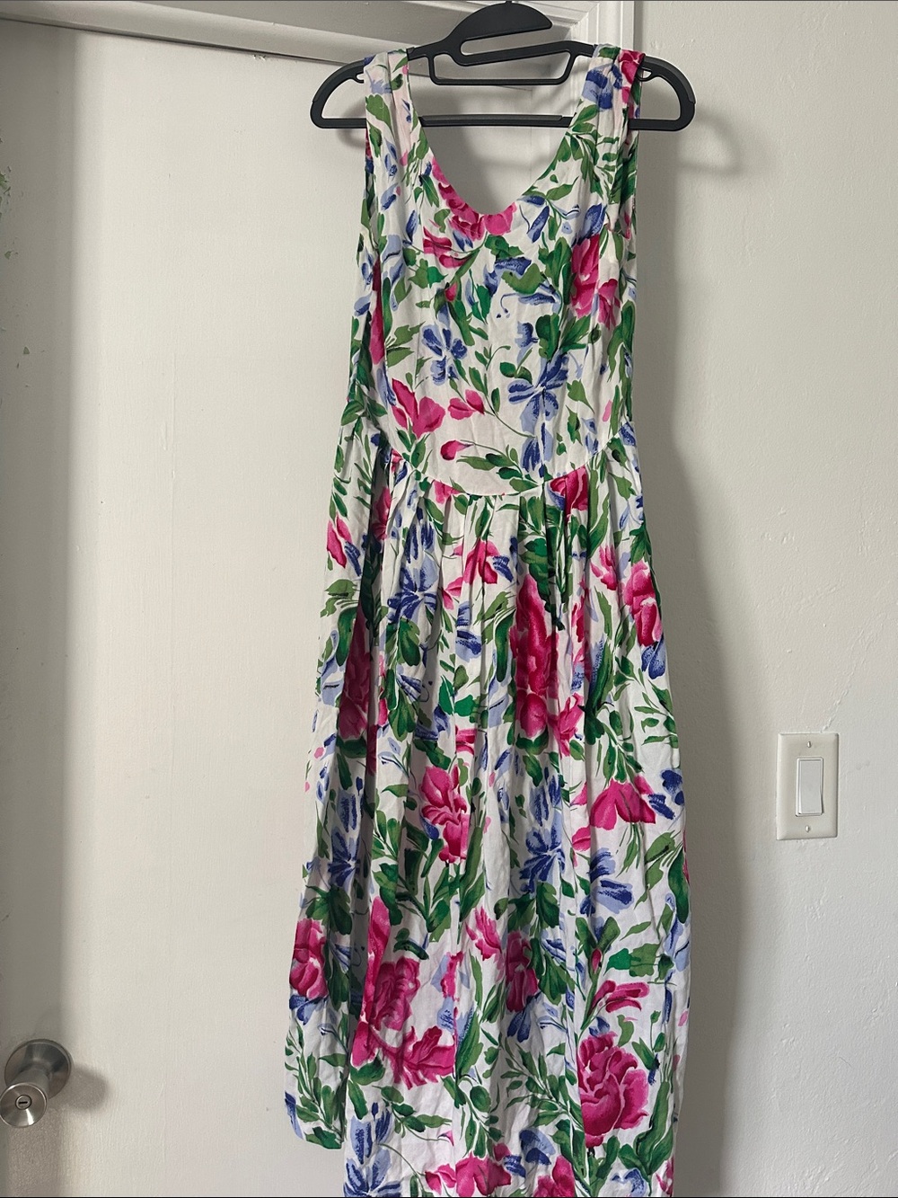 Pier 1 White Floral Sundress with Pink & Blue Blooms